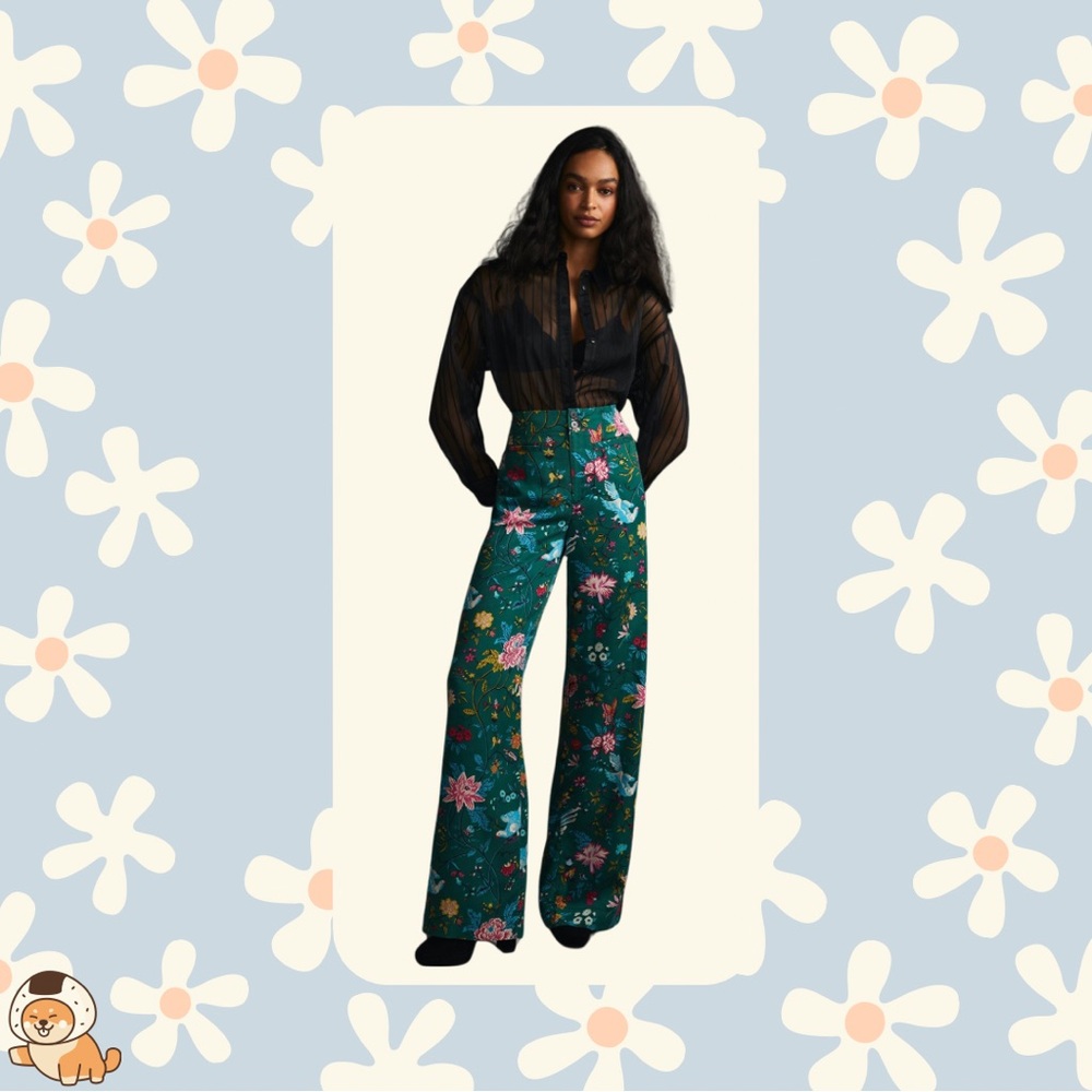 Anthropologie Floral Green Pants